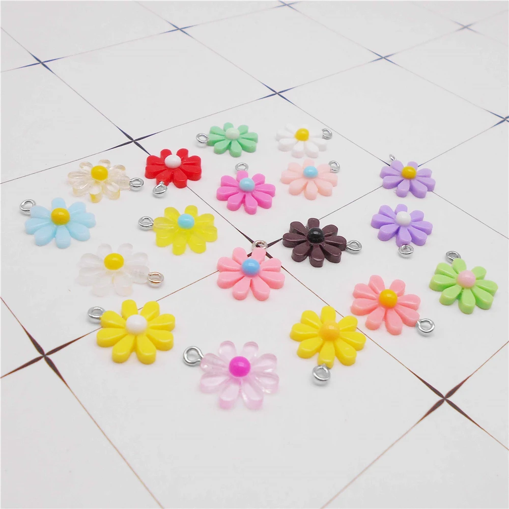 20pcs Random Color Resin Daisy Charm Sweet Flower Pendant For Jewelry Making Accessories Bracelet Earring Necklace Decor 17*20mm