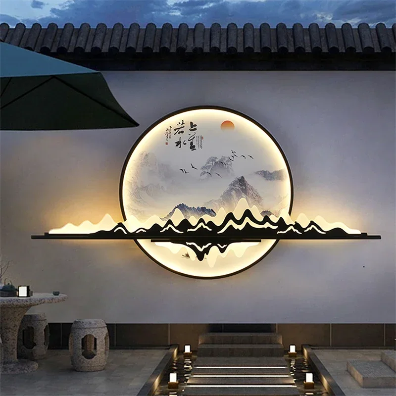 DORIAN-Lámpara Mural LED para exteriores, paisaje Circular creativo, Mural impermeable para exteriores, Villa, patio, decoración de jardín, pintura