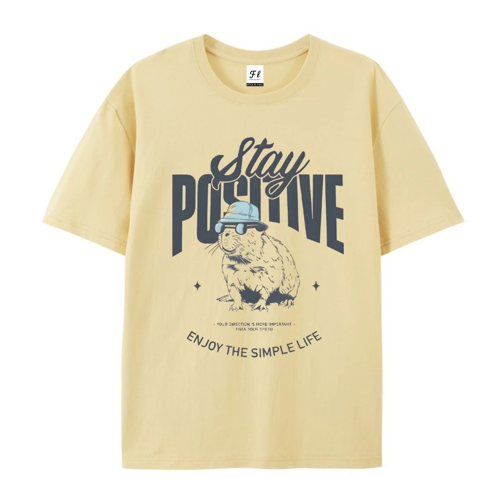 陽気なカピバラ柄Tシャツ、ピュアコットン素材、夏向け、カピバラ好きへのプレゼント、ヴィンテージ風、彼氏彼女へのギフト