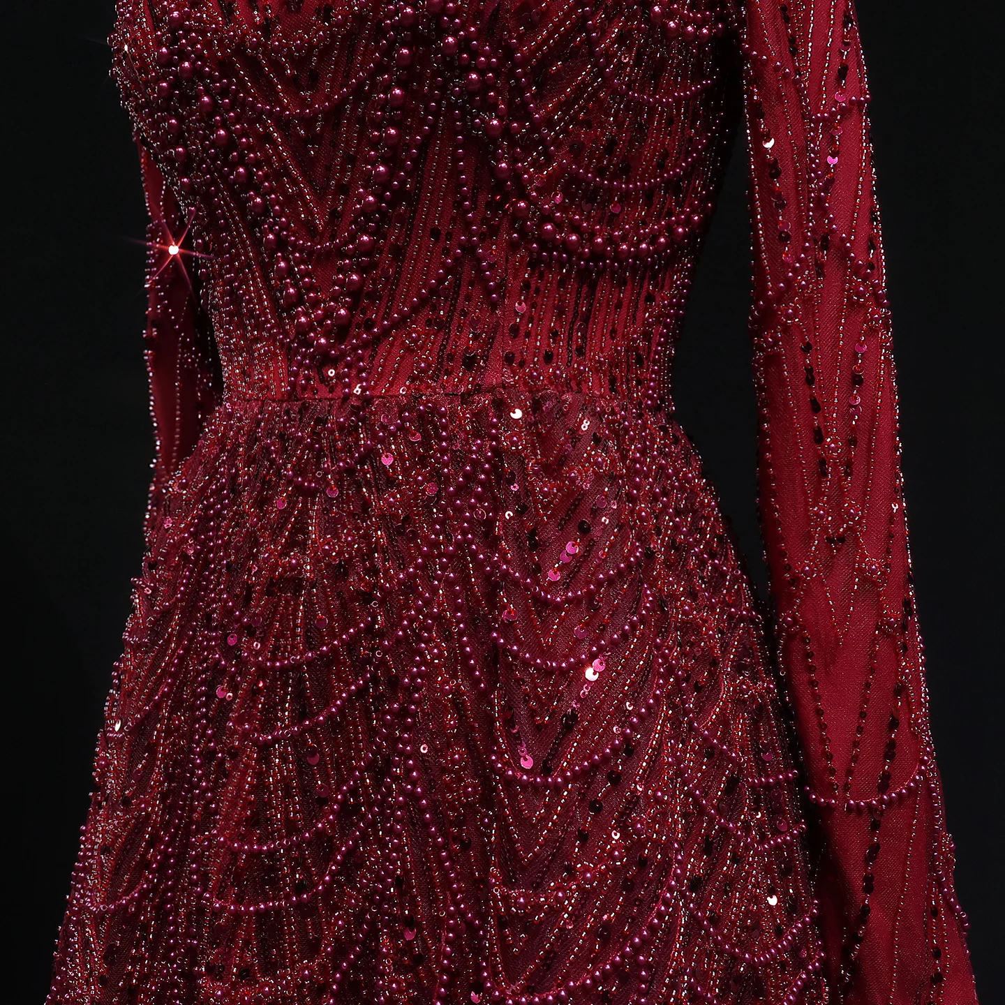 Sharon Said Luxuriöses Dubai-Abendkleid mit grünen Perlen und langen Ärmeln, Saudi-Arabisches Damen-Hochzeitskleid, formelle Partykleider SS625, maßgeschneidert – Detail 19