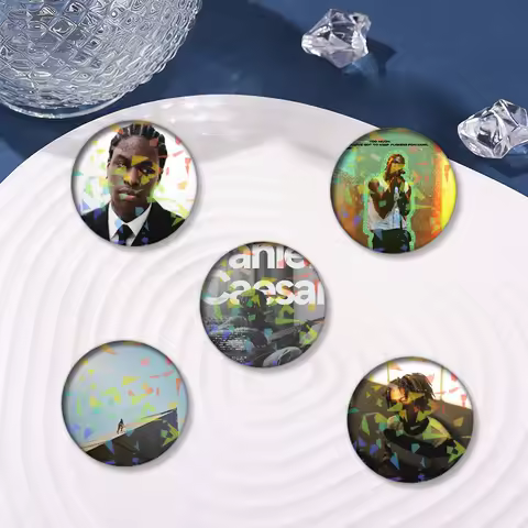 Singer D-Daniel Caesar Funny Laser Round Brooch on Bag Clothing Accessories Badges Jewelry Pins Toys Gifts