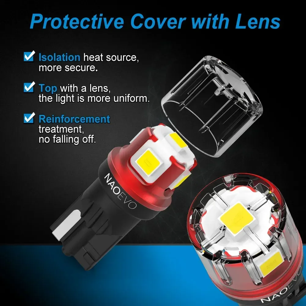NAO W5W T10 LED CANBUS No Error 5W5 12V 24V 5W 750Lm Super Bright Car Interior Side Light 194 3030 SMD Auto Bulb White Amber Red