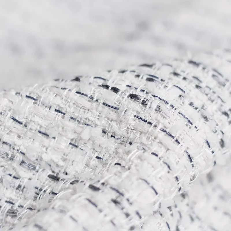 

White Color With Grey Wire Yarn-Dyed Braided Tweed Fabric For Sew Women's Autumn Jacket Dress Suits Coat DIY Sewing Material