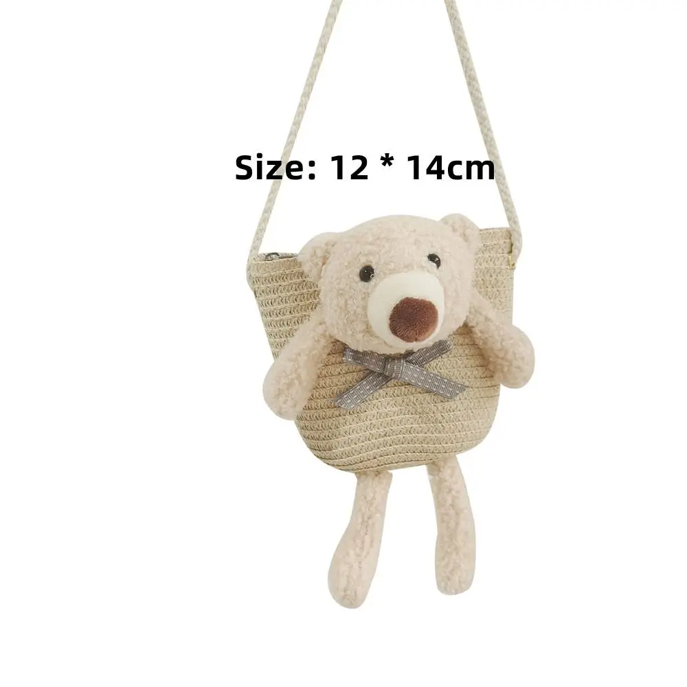 Cute Bear Girl\'s Shoulder Bags Colorful Straw Children\'s Messenger Bag Princess Mini Bow Handbag Crossbody Child Girl Coin Purse