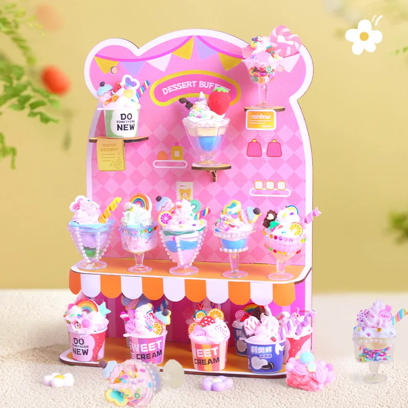 Petite station de dessert pour enfants et filles, tasse de crème glacée, jouet de fabrication de nourriture, colle, fait à la main, bricolage