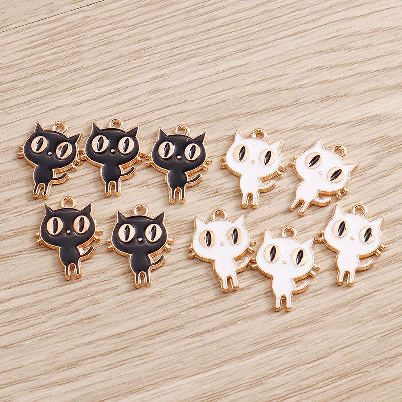 10pcs/lot Cartoon Enamel Animal Cat Charms for Women DIY Earrings Pendants Necklaces Handmade Bracelet Decoration Jewelry Making
