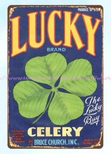 his hers wall decor LUCKY CELERY CLOVER SALINAS CALIF CRATE LABEL metal tin sign