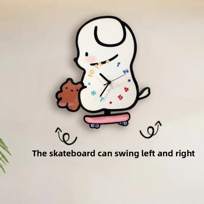 Creative Puppy Cartoon Wall Clock, Silent No Need for Drilling Cute Swinging Living Room Children's Pet Store