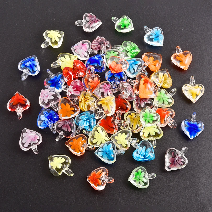 

10Pcs Multicolor Glass Murano Heart Sweet Love Charms For Bracele Making Y2K Lampwork Flowers Glazed Beads Accessories DIY Bulk