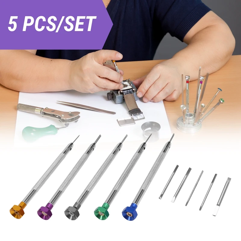 5Pcs/Set 0.8-1.6Mm Steel Screwdriver For Watch Repairing Portable Watch Tools Band Removal With Pins Watchmaker Tools