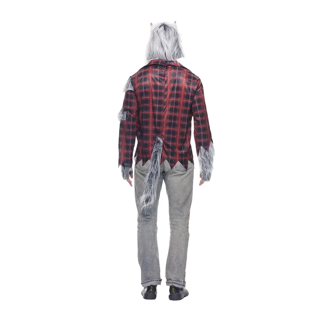 زي المستذئب للرجال - بدلة الهالوين على شكل قمر كامل مع قناع وقفازات واقعية، مجموعة تنكرية فروي للبالغين #6