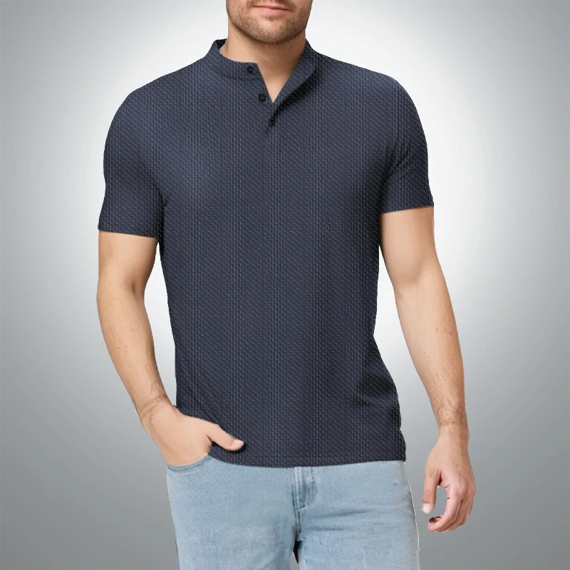 Summer stand collar T-Shirts Men Ice Silk Mesh Breathable Half Sleeve Top Solid Color Thin Casual Cool Quick-dry Short Sleeve