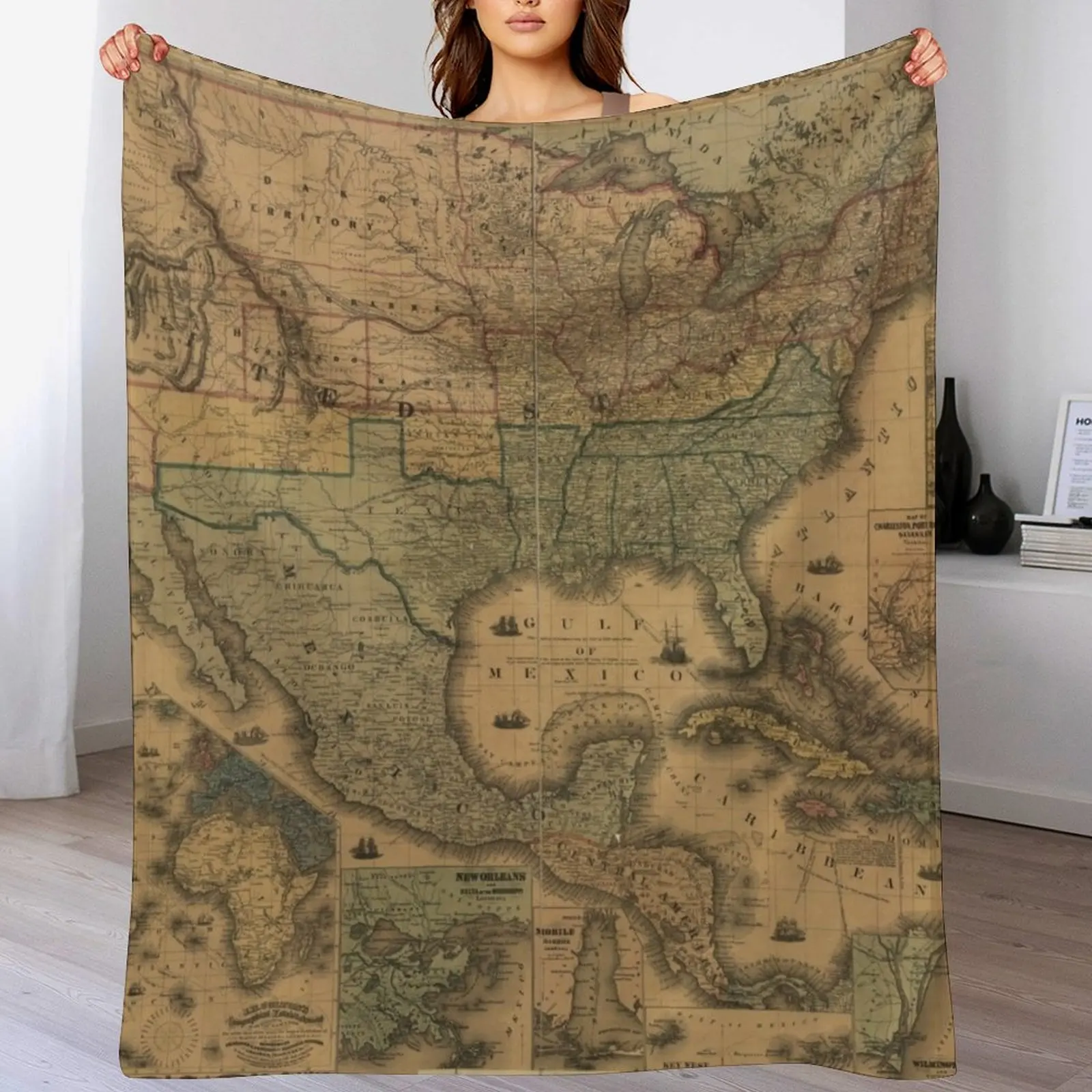 

USA Vintage Map 1862 Vintage US Map The United States Of America Vintage Map Throw Blanket Plaid Sofas Blankets