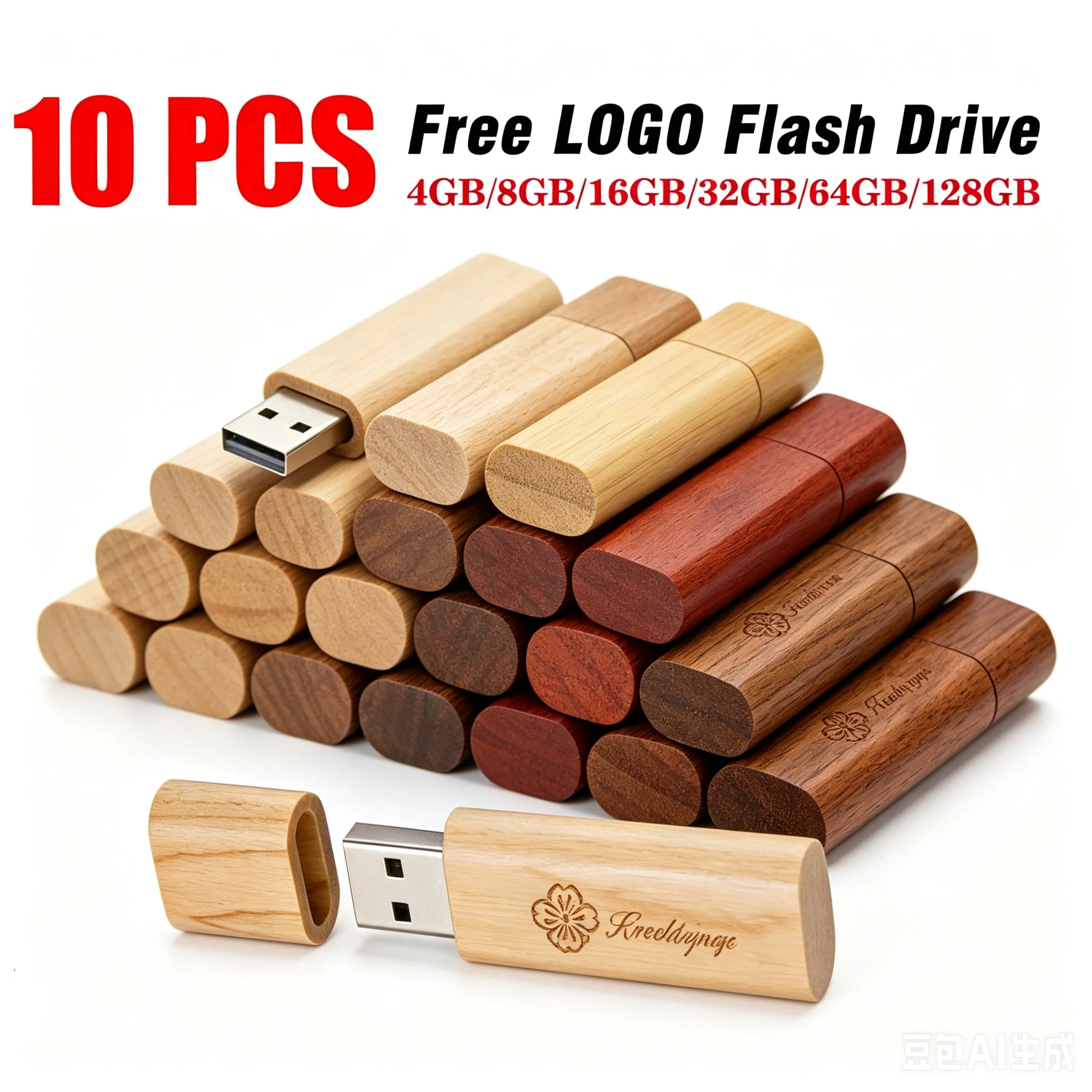 10pcs/lot Customize Logo Wood Wedding Gift USB 2.0 Flash Drive 4GB 8GB 16GB 32GB Pendrive Mini Creative Pen Drive Memory U Stick