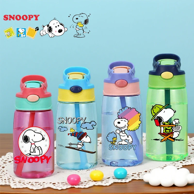 

480ml Snoopys Straw Plastic Cup Boy Girl Travel Cup Water Bottle Portable Cute Anime Characters Water Bottle Kid Drinking Bottle
