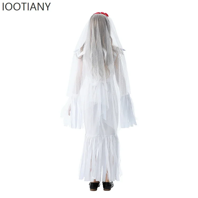 CosplayHalloween الأطفال زي شبح العروس الساحرة زي تأثيري مضحك فستان أبيض كرنفال حفلة فتاة مرحلة الأداء Co