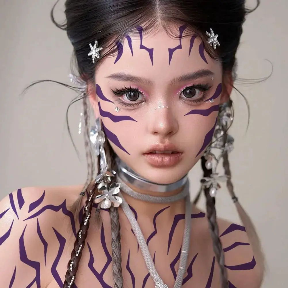 أنيمي الأرجواني ماكياج الوشم ملصقات الشيطان كامل الجسم الليزر البرق ملصقات 4 ورقة / مجموعة