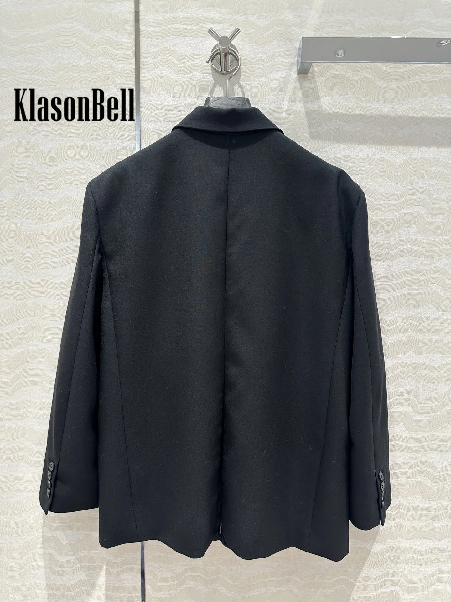 8.11 KlasonBell Fashion Personality Back Hidden Zipper Split Blazer For Women 2024 Autumn New Wool Blend Long Sleeve Jacket