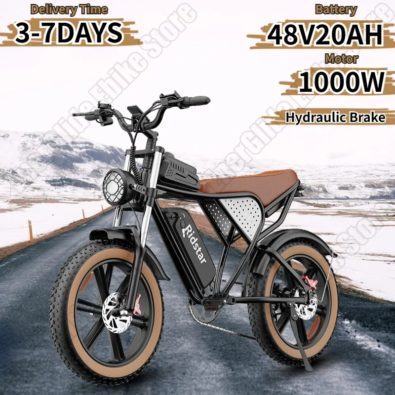 Ridstar E-bike 1000W Powerful Motor 48V20AH Lithium Battery Hydraulic Brake Electric Bike 20*4.0 Fat Tire Snow Electric Bicycle