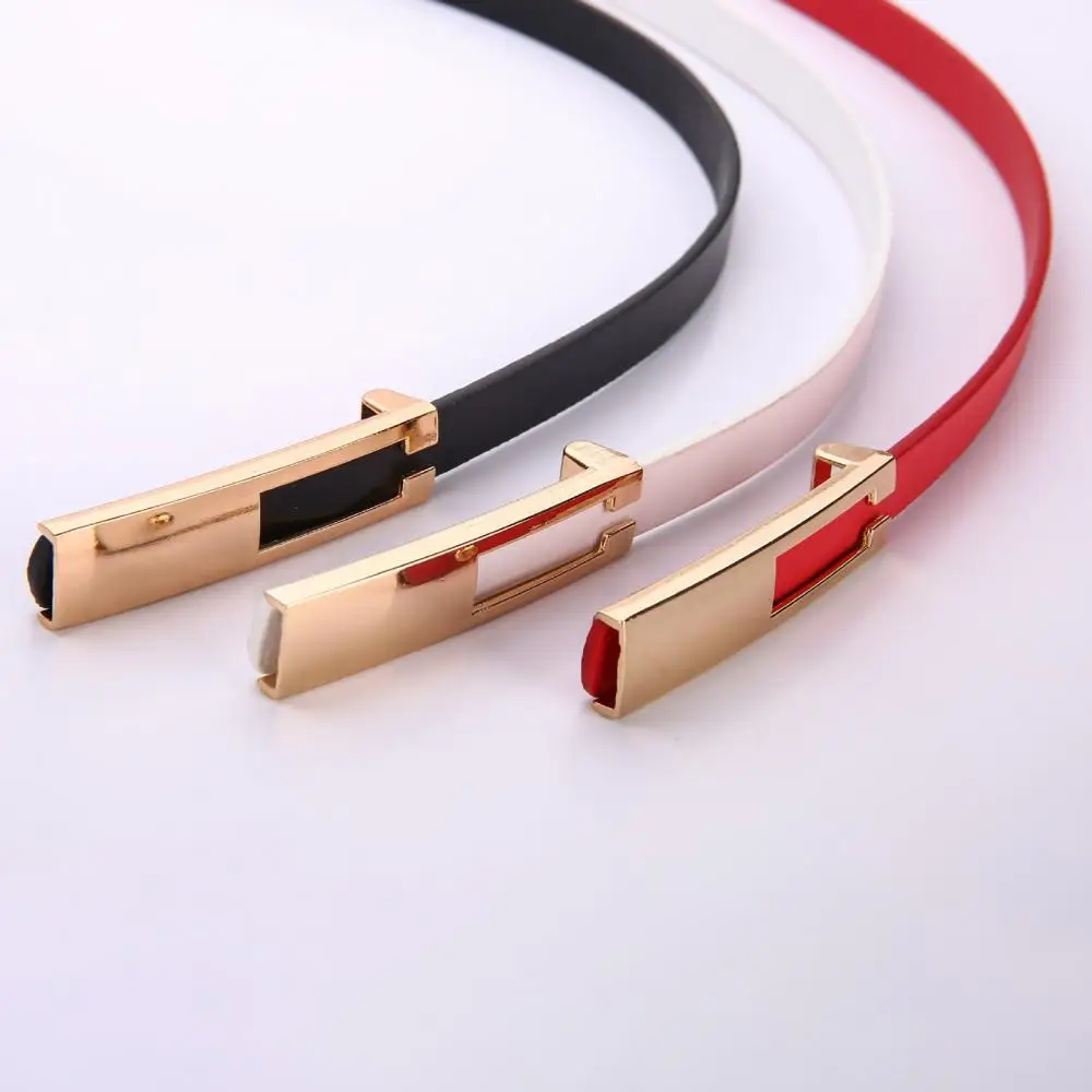 Waistband Accessories Women Faux Leather Belt Strap Slim Metal Buckle Dress Accessories