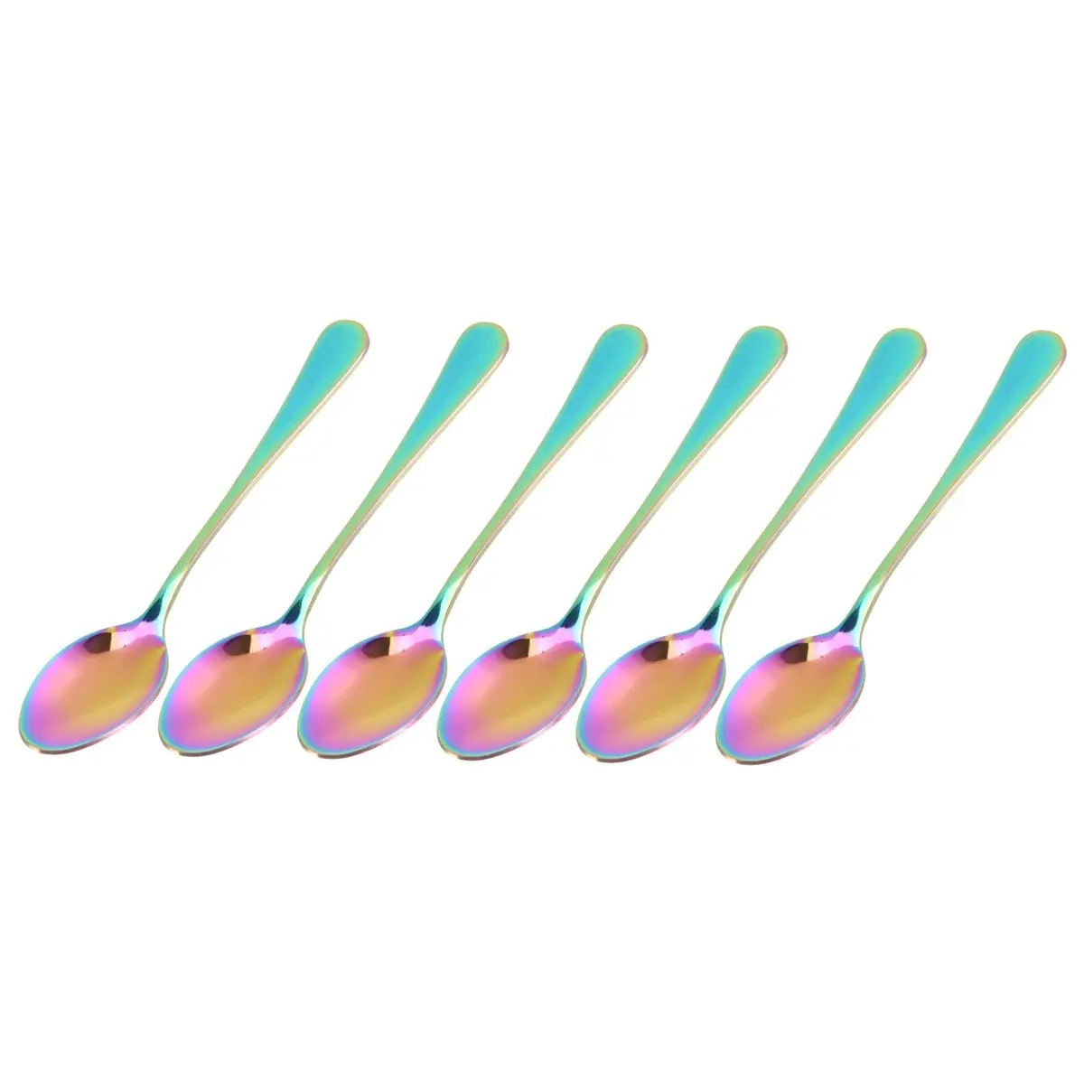 Premium-Rainbow color TeaSpoons Coffee Spoon Mini Cake Spoon Stainless Steel Set of 6 Pieces (Coffee Scoops)