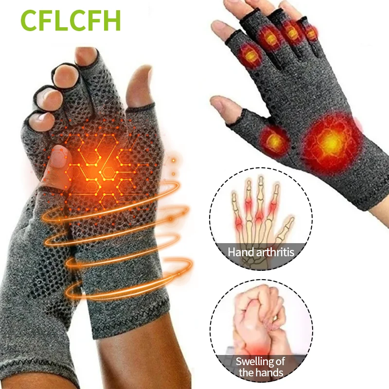 Guantes de compresión antideslizantes para hombres y mujeres, banda de soporte para la muñeca, terapia del dolor articular, medio dedo, artritis, 1 par