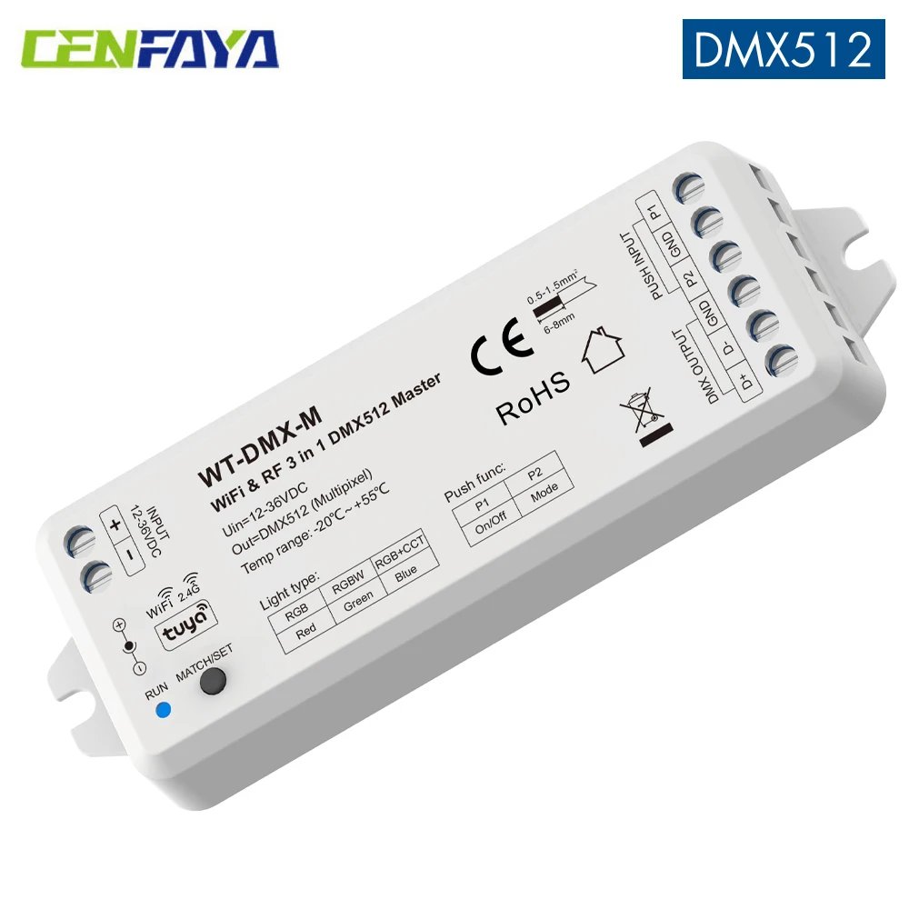 

CENFAYA WiFi RF DMX512 Master контроллер для светодиодных лент RGB/RGBW/RGBCCT SPI, умный диммер TUYA, беспроводная настенная сенсорная панель 2.4G