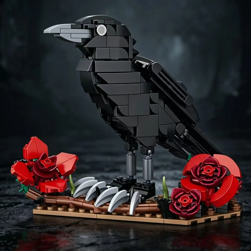 New Building Blocks Crow Flower Purple Rose Bundle Halloween Gift Assembly Creative Ornament - view 2