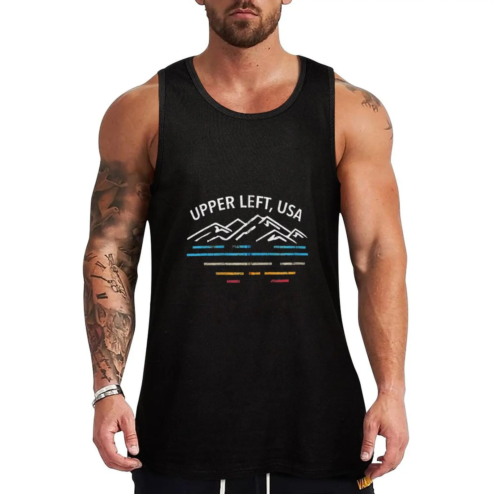 

Upper Left USA PNW Pacific Northwest Distressed Tank Top gym top t-shirts man male top