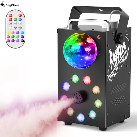 DayFlicker 700W Smoke Machine DJ Remote Fogger Ejector Concert 4 in 1 Fog Machine Disco Mirror Ball LED Light Party Bar Fogger