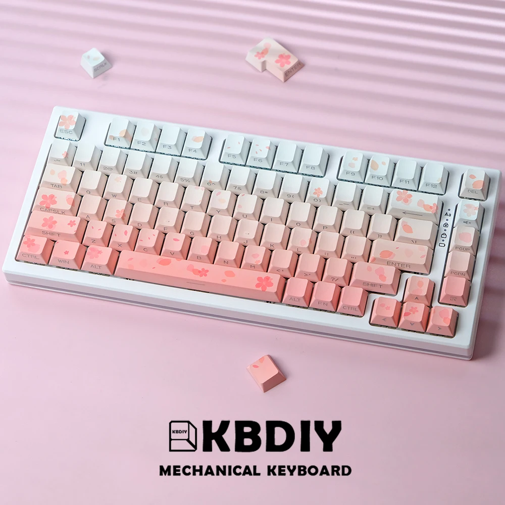 Imagem -03 - Kbdiy-pbt Cherry Perfil Keycaps Sakura-side Print Keycaps Personalizado para Teclado Mecânico Interruptor mx Brilhar Através de Backlit Tecla 132