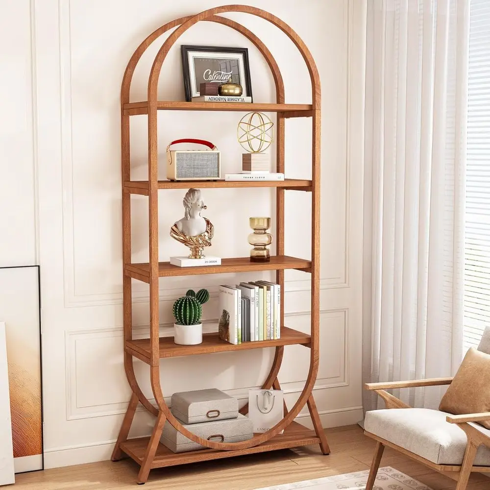 

5-Tier Arched Bookshelf, 70.8 Tall, Espresso Brown, Freestanding Display Rack, Suitable for Home Office, Easy Assembly