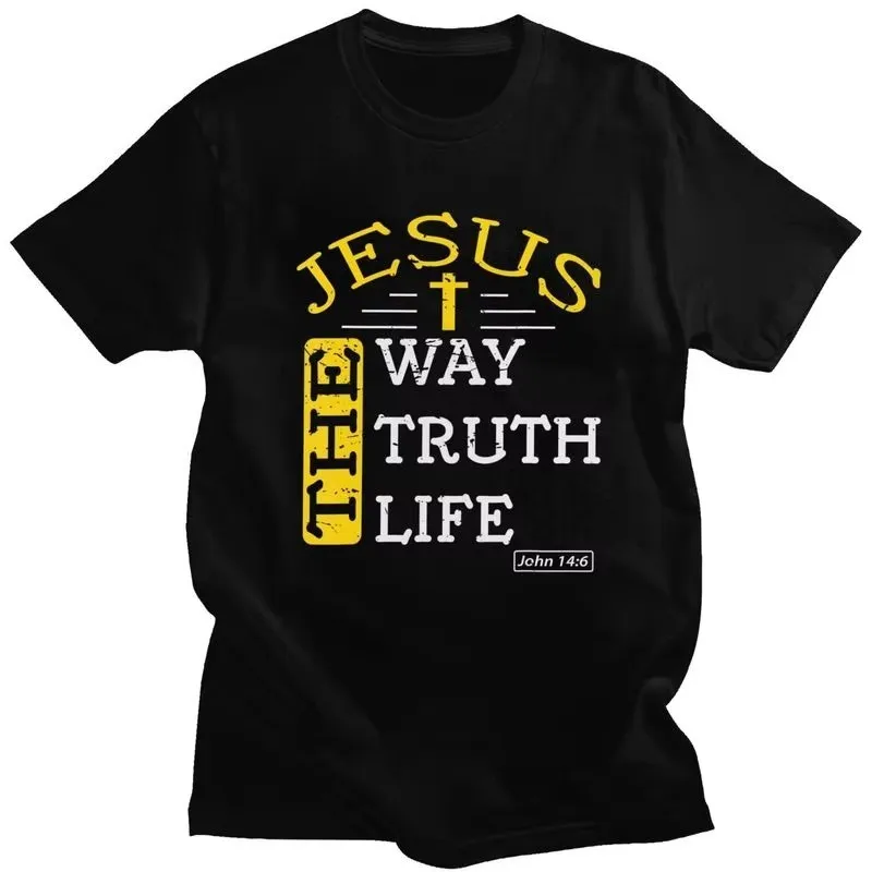 T-shirt graphique Jesus The Way Truth Life pour hommes, t-shirt décontracté en coton à manches courtes