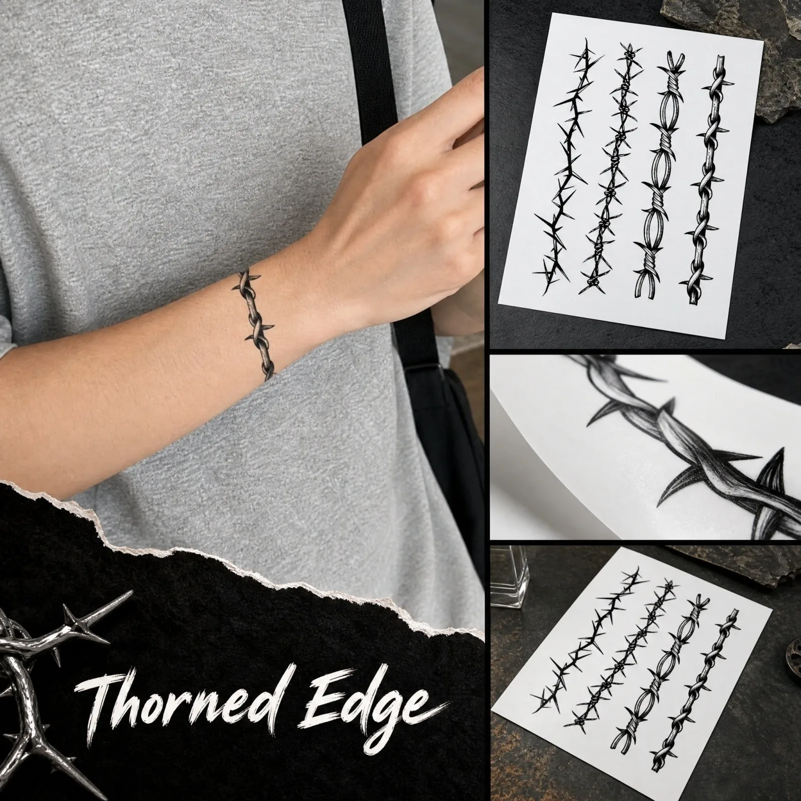 1pc Thorn Armband Waterproof Long-lasting Temporary Tattoo Stylish Semi-permanent Arm Tattoo Sticker Cosplay Effect Products