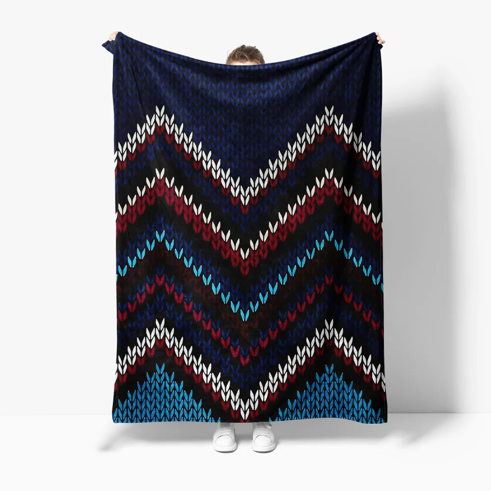 

Knitted Geometric Zigzag Pattern Fleece Blanket Throw Soft Warm Cozy Bed Sofa Decorative Gift Idea