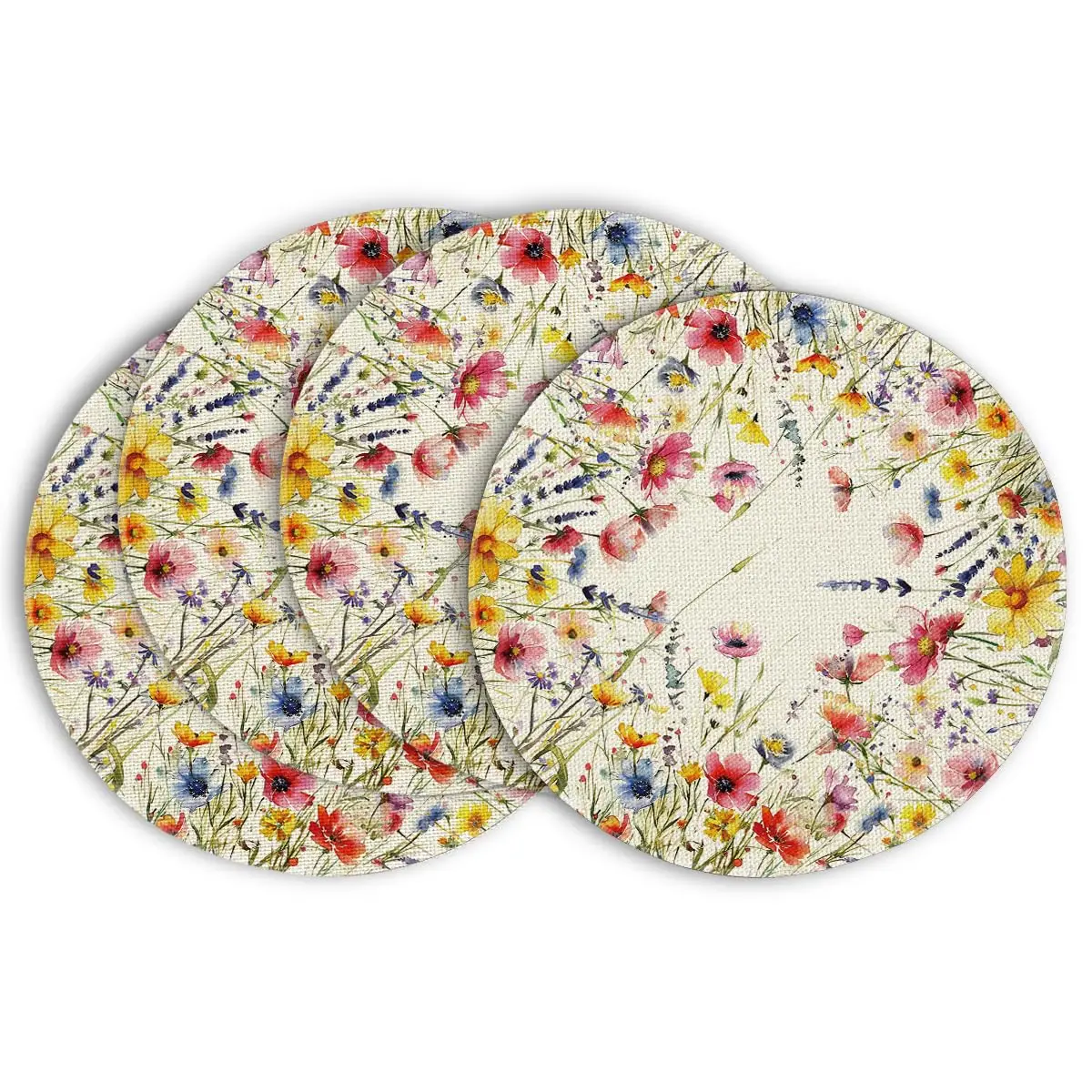

Daisy Lavender Floral Leaves Spring Round Placemats Set of 4,14 Inch Seasonal Spring Table Mats for Party Kitchen Dining Decor