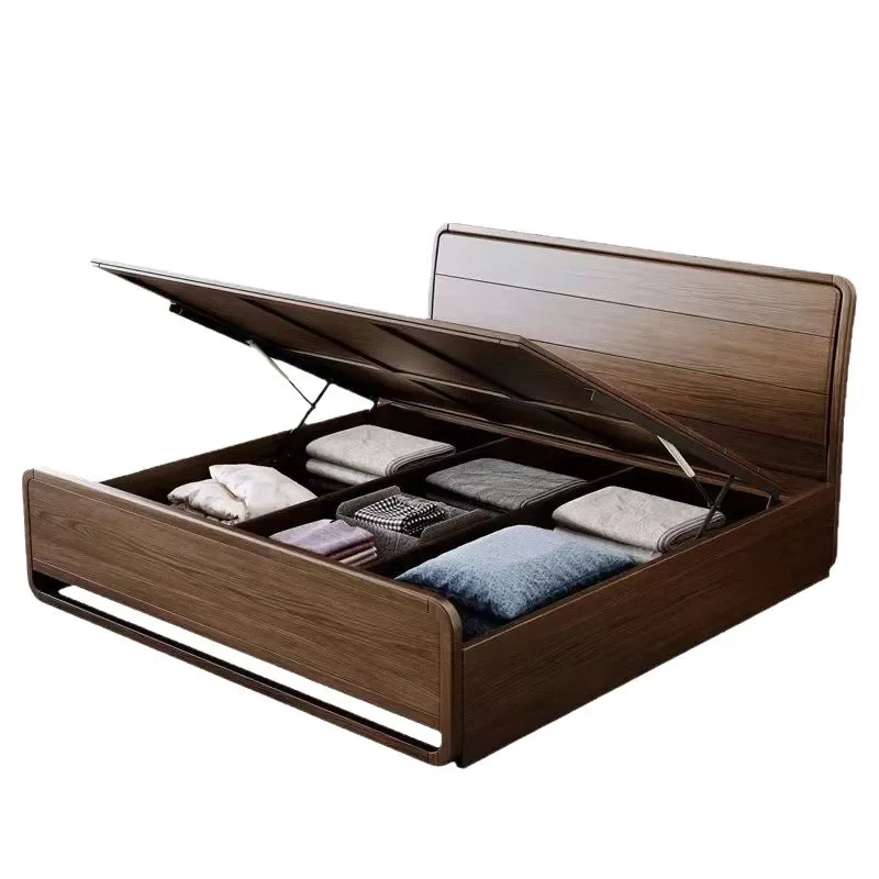 Full solid wood bed, double bed modern simple wind 1.51.8 meters master bedroom delivery integrated bed