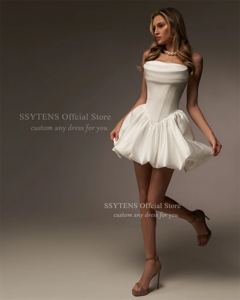 SSYTENS Vintage Satin robes de soirée de mariage sans bretelles courte une ligne ivoire à lacets dos robes Para Mujer robe de mariée personnalisée