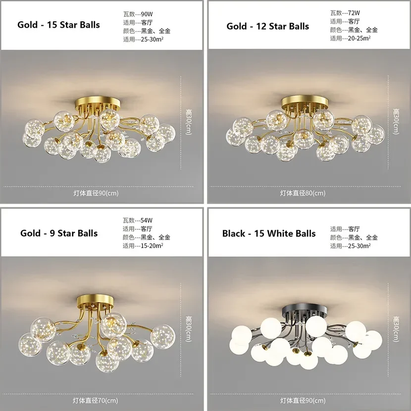 Imagem -05 - Nordic Led Black Gold Chandeliers Clear Star Bola de Vidro Branco de Leite Lâmpada do Teto com Cristal Decoração da Sala ao Vivo Luzes Pingente