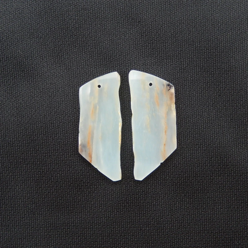 

Natural Blue-Gray Agate Shield-Shaped Earring Pair Polished Gemstone with Earthy Inclusions Artisanal Jewelry 36x14x3mm-4.6g