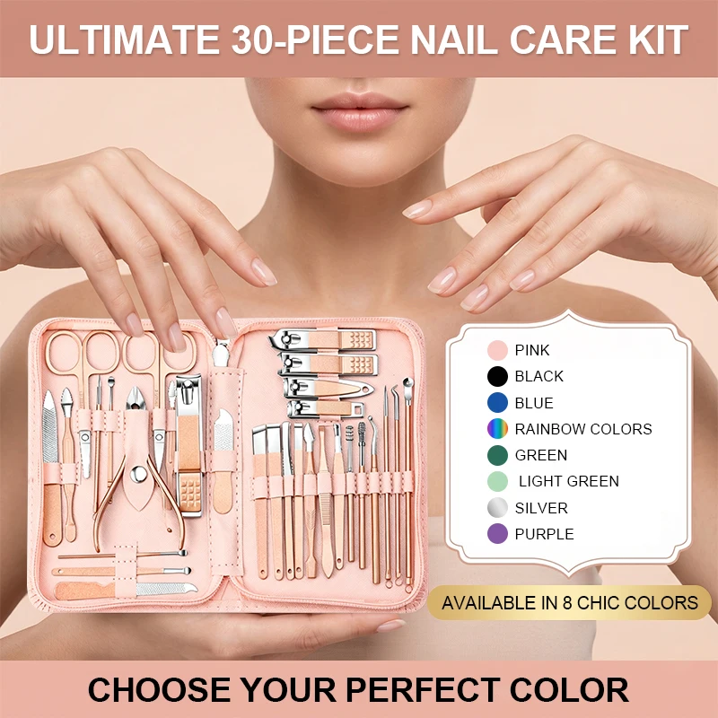 30 pcs Nail Clippers Manicure Tool Set, With Portable Travel Case, Cuticle Nippers And Cutter Kit, Professional Nail Clippers