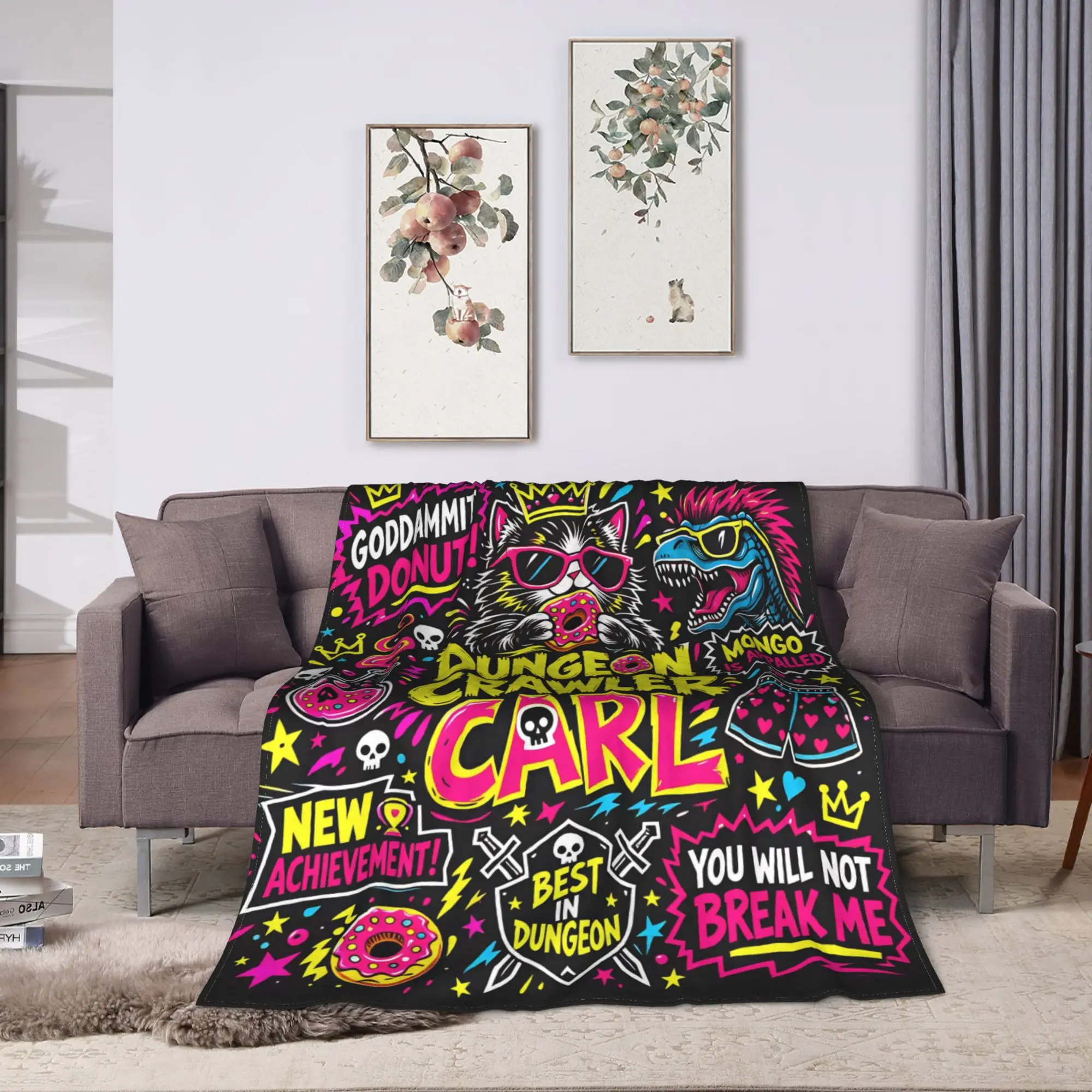 Retro Dungeon Crawler Carl LitRPG Princess Donut Gamer Blanket Winter  Comfortable Throw Blanket Flannel Bedspread Bed Cover