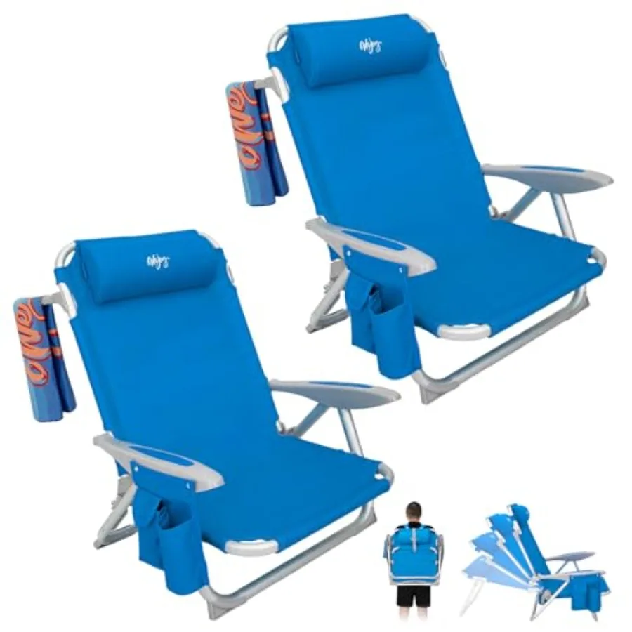 

Beach chair for adults: aluminum, black, reclining adjustable positions to lay flat, lightweight folding portable with backpack