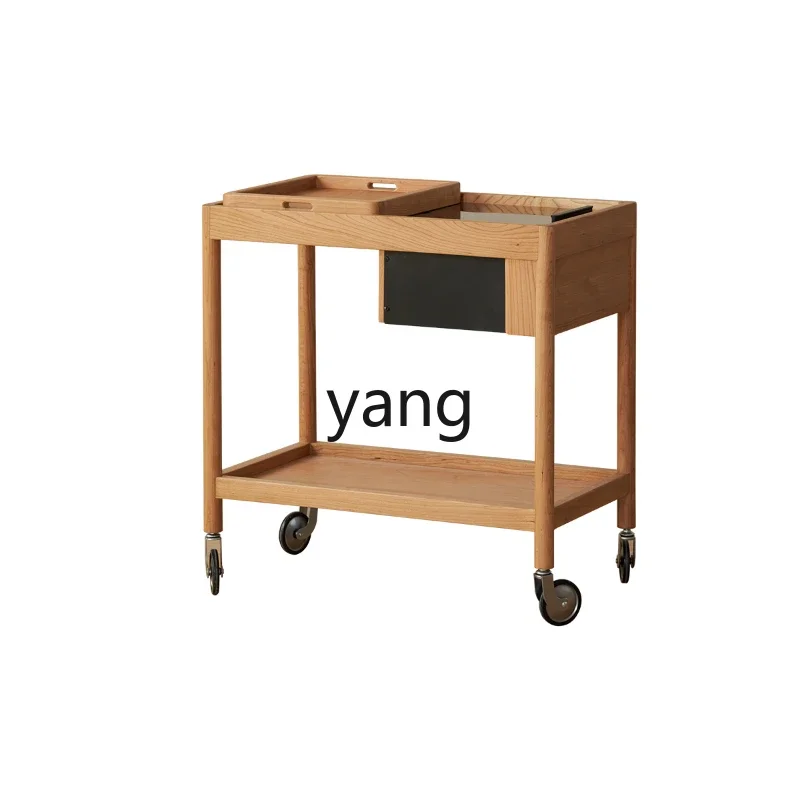 Lmm solid wood edge table movable trolley cherry wood small apartment coffee table sofa side table