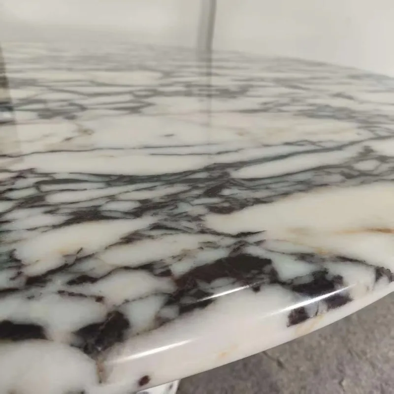 Luxury Italian Calacatta Viola Marble Dining Table Modern Stone Furniture Table Basse Round Shape  Marble Dining Table Set