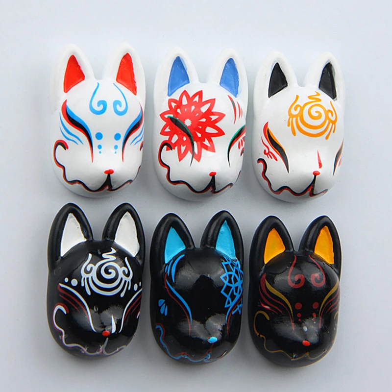 Resin Three-dimensional Warmth Japanese Prayer Fox Mask Face Magnetic Buckle Refrigerator Magnet