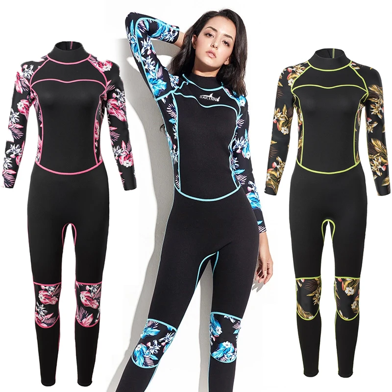 2mm Womens Long Sleeve One-piece Zipper Wetsuit Printed Thickened Warmth Neoprene Rubber Kayak Surfing Swimming Wet Suit XS-3XL