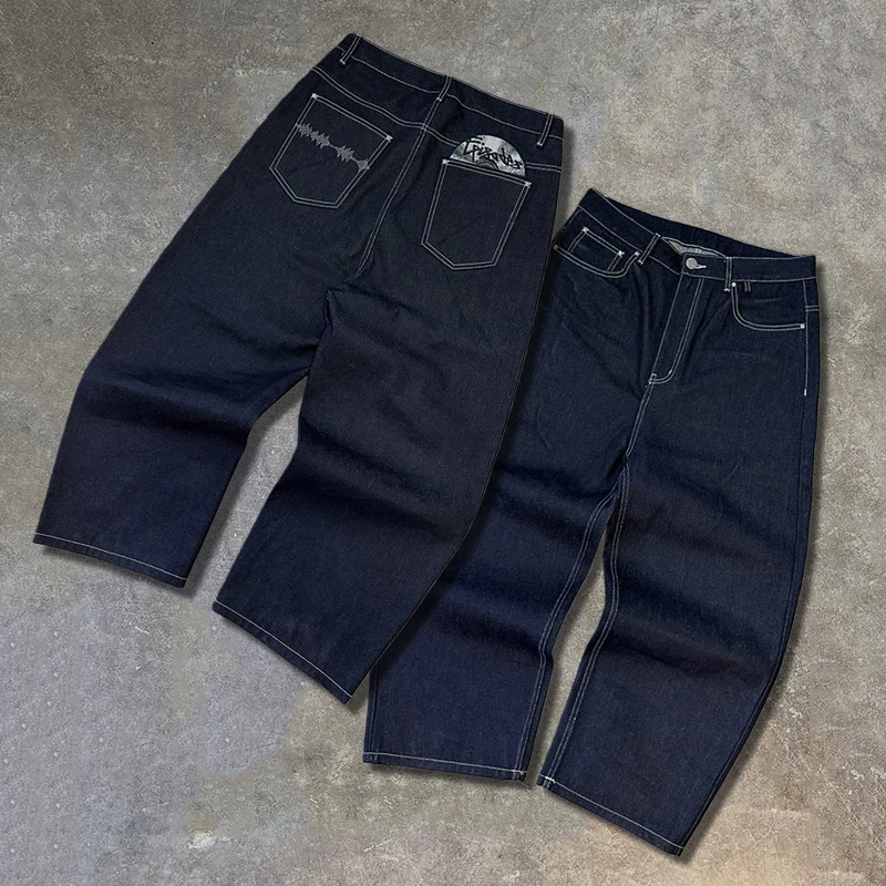 

Retro Embroidered Pattern Washed Denim Jeans Straight Leg Pants Solid Color Streetwear for Men And Women Spring New
