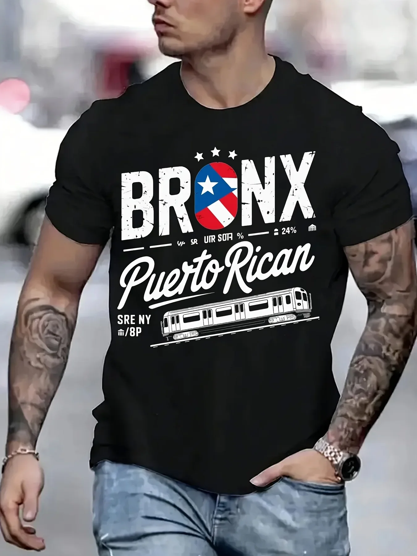 Unisex Crew Neck T-Shirt Men'S Casual T Shirt White Bronx Puerto Rican Flag Print for Daily Wear Same Style for Men And Unisex 2026 Summer Shortsleeved Printed Tshirt Lightweight And Comfortable Fabric Suitable for All Seasons Including Outdoor Spor