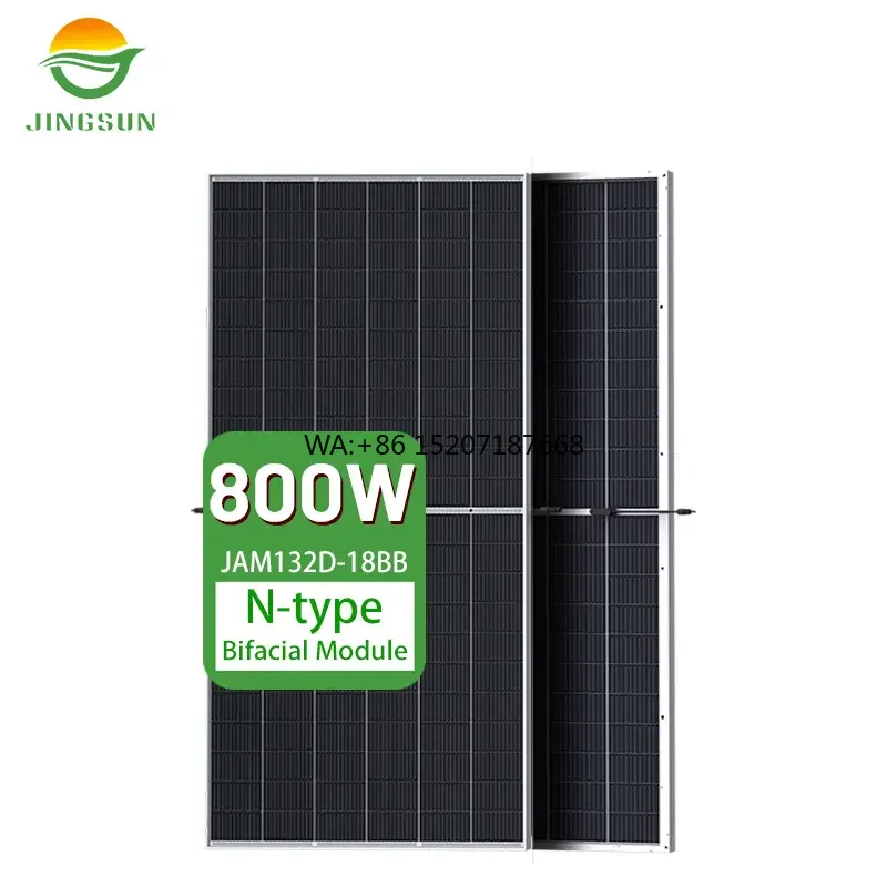 Watts Bifacial N 770W 780W 790W 800W Solar Panel Jingsun Monocrysatlline Solar Modules 18BB HJT 800